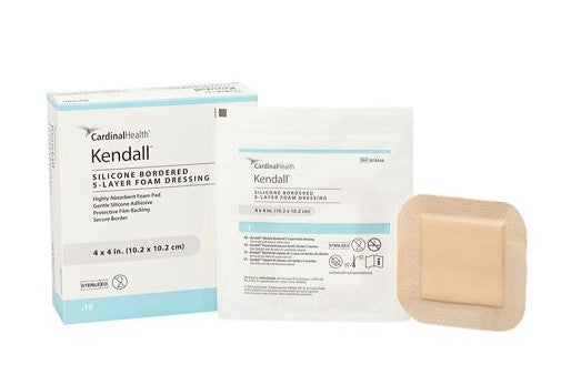 Cardinal Health Kendall Silicone Bordered 5-Layer Foam Dressing, 4" x 4" - Replaces ZDSF44B